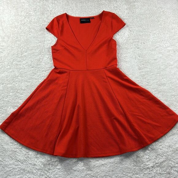Minkpink red orange fit and flare skater dress, size med - Picture 3 of 7
